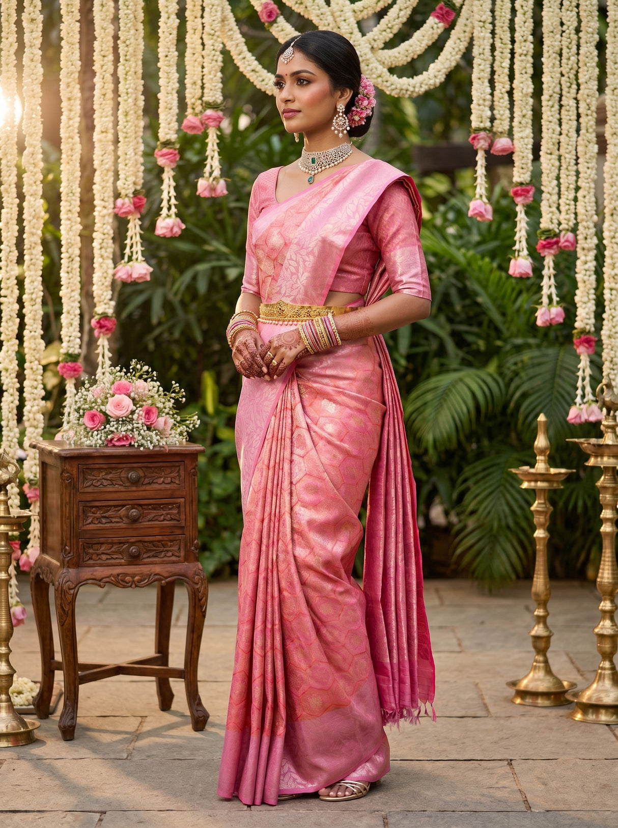 MIMOSA Strawberry Kanjivaram Art Silk Saree — Border and Body Detail