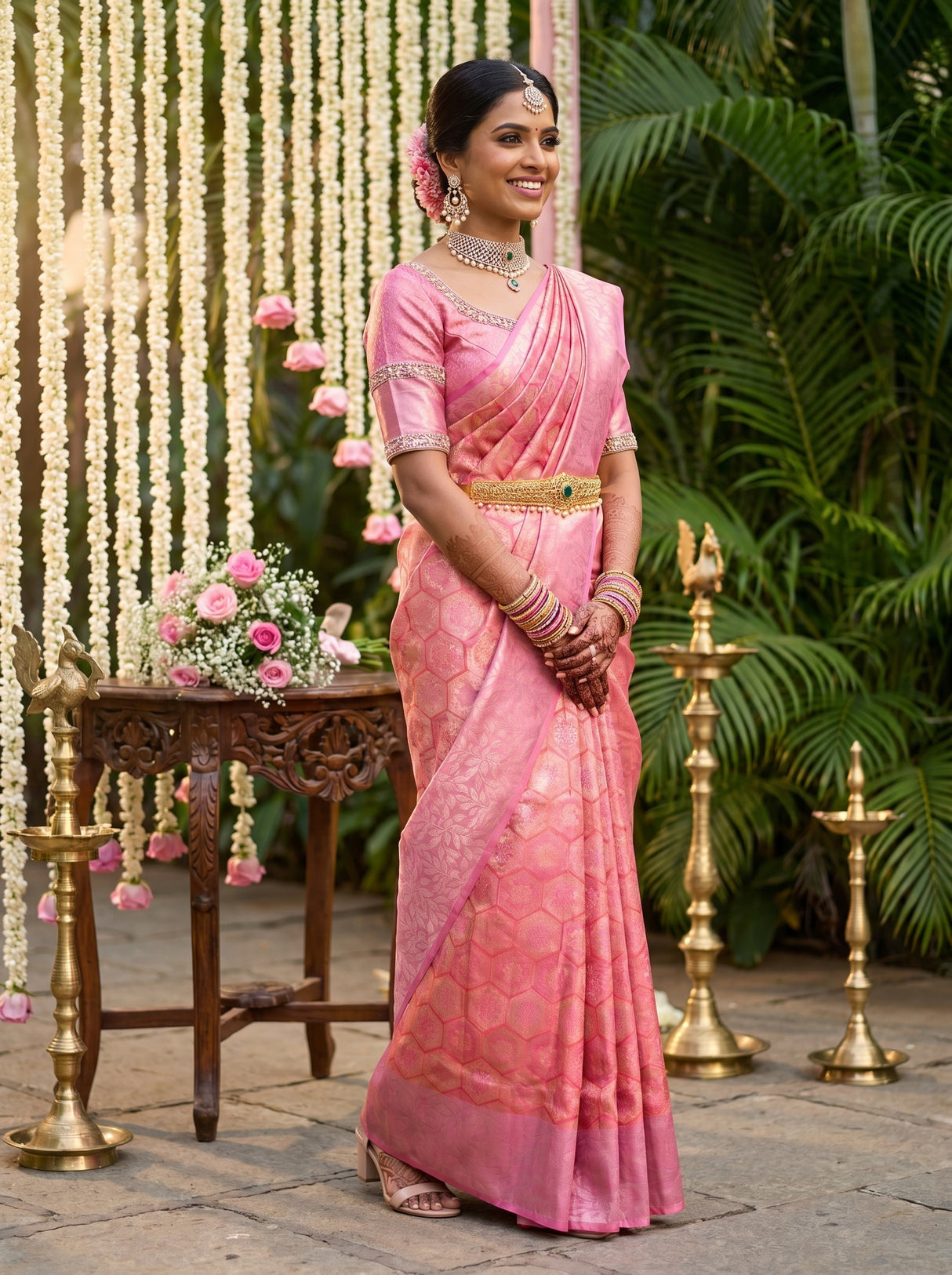 MIMOSA Strawberry Kanjivaram Art Silk Saree — Blouse Piece View