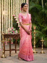 MIMOSA Strawberry Kanjivaram Art Silk Saree — Blouse Piece View