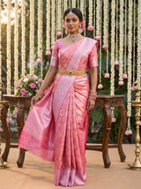 MIMOSA Strawberry Kanjivaram Art Silk Saree — pose 5 styling detail