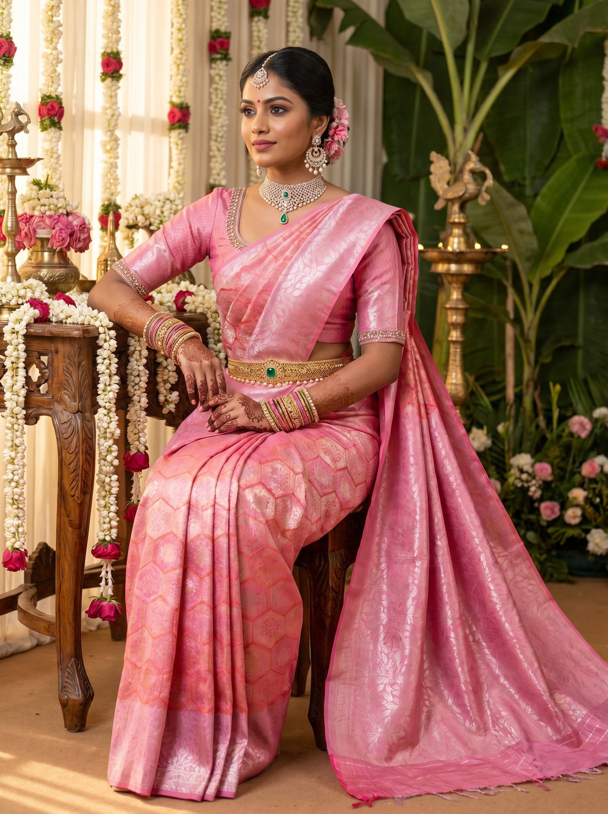 MIMOSA Strawberry Kanjivaram Art Silk Saree — pose 6 styling detail