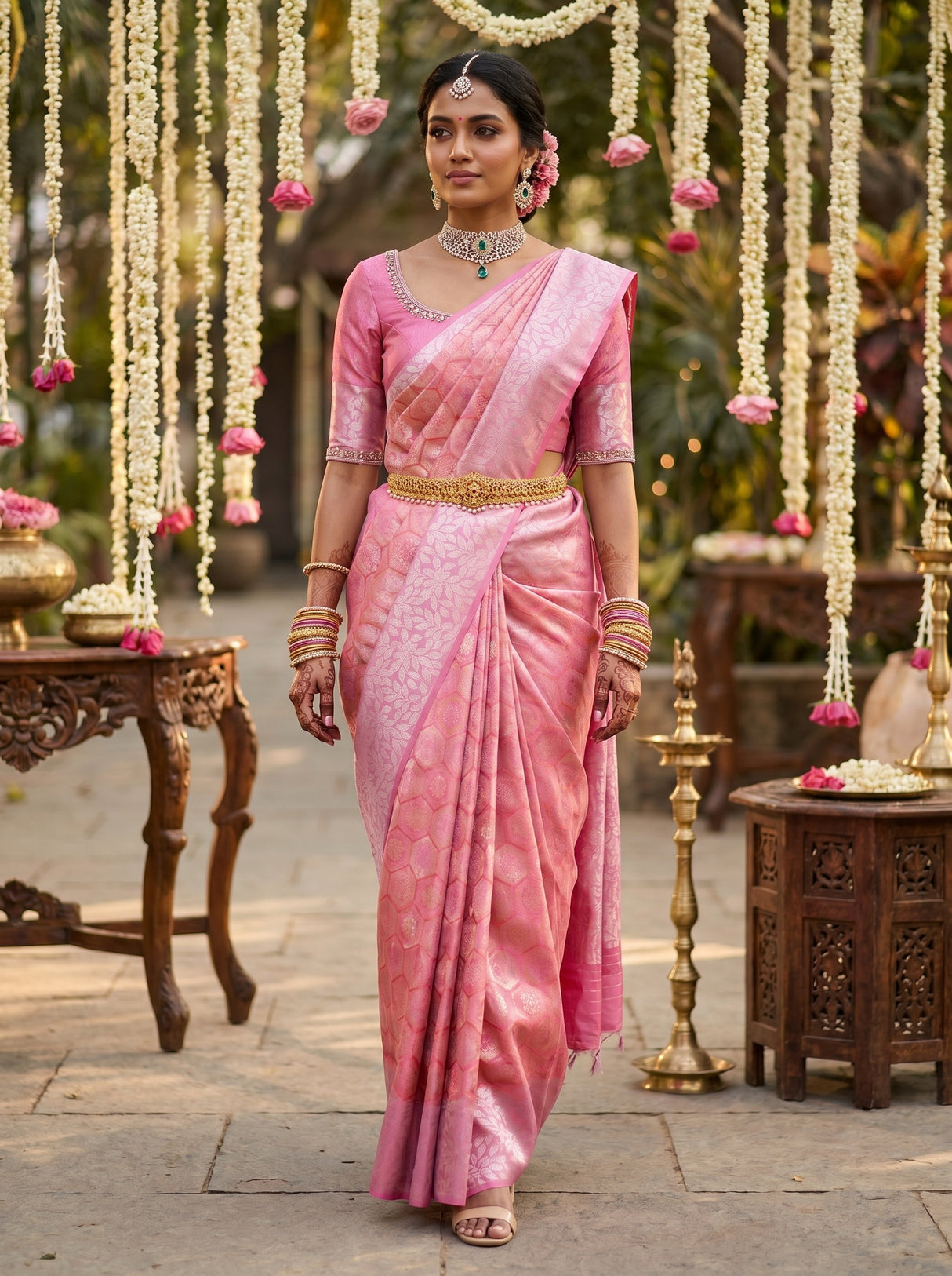MIMOSA Strawberry Kanjivaram Art Silk Saree — pose 9 styling detail