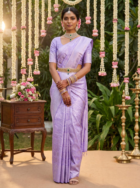 MIMOSA Violet Kanjivaram Art Silk Saree — Full View