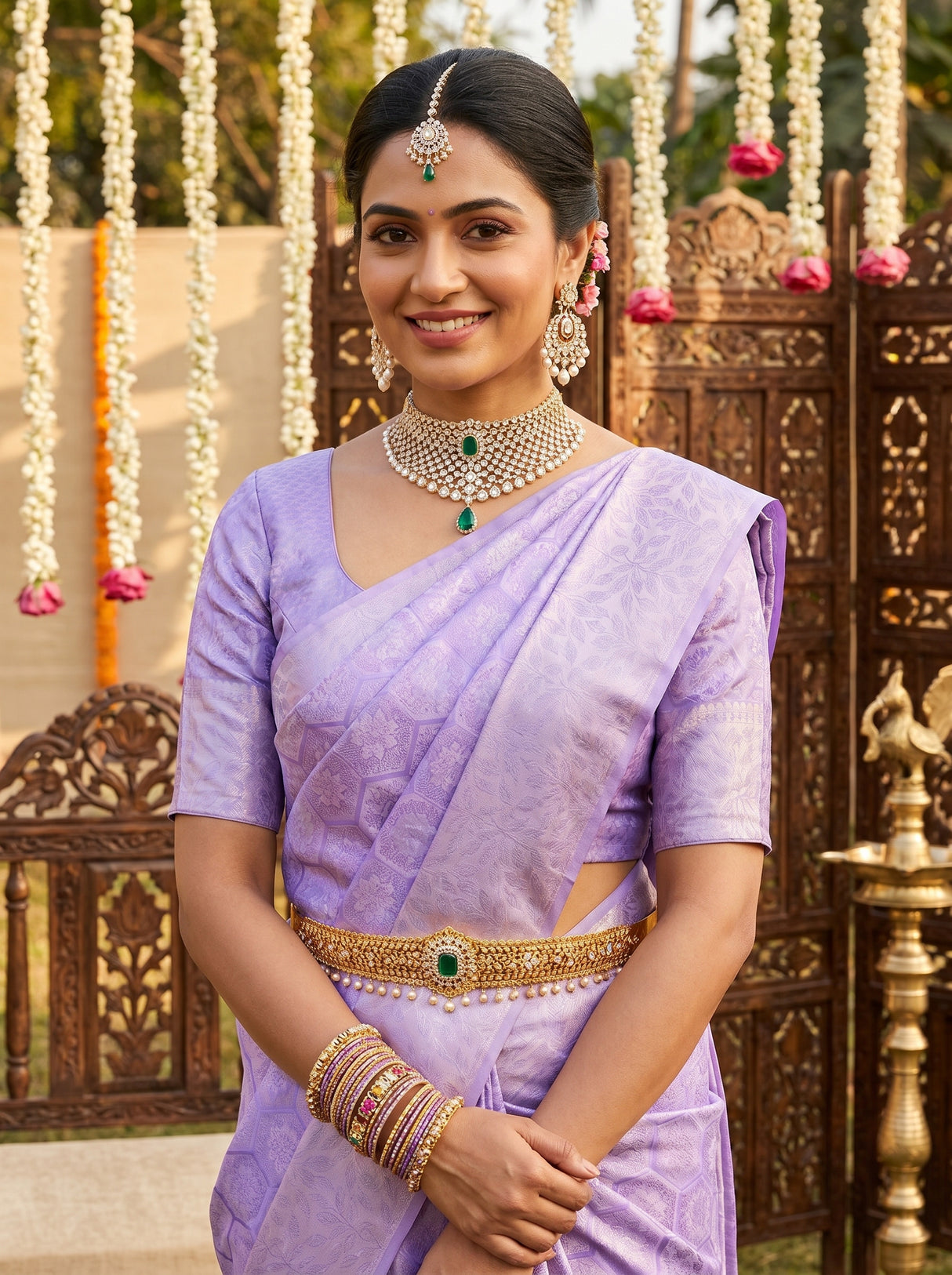 MIMOSA Violet Kanjivaram Art Silk Saree — pose 10 styling detail