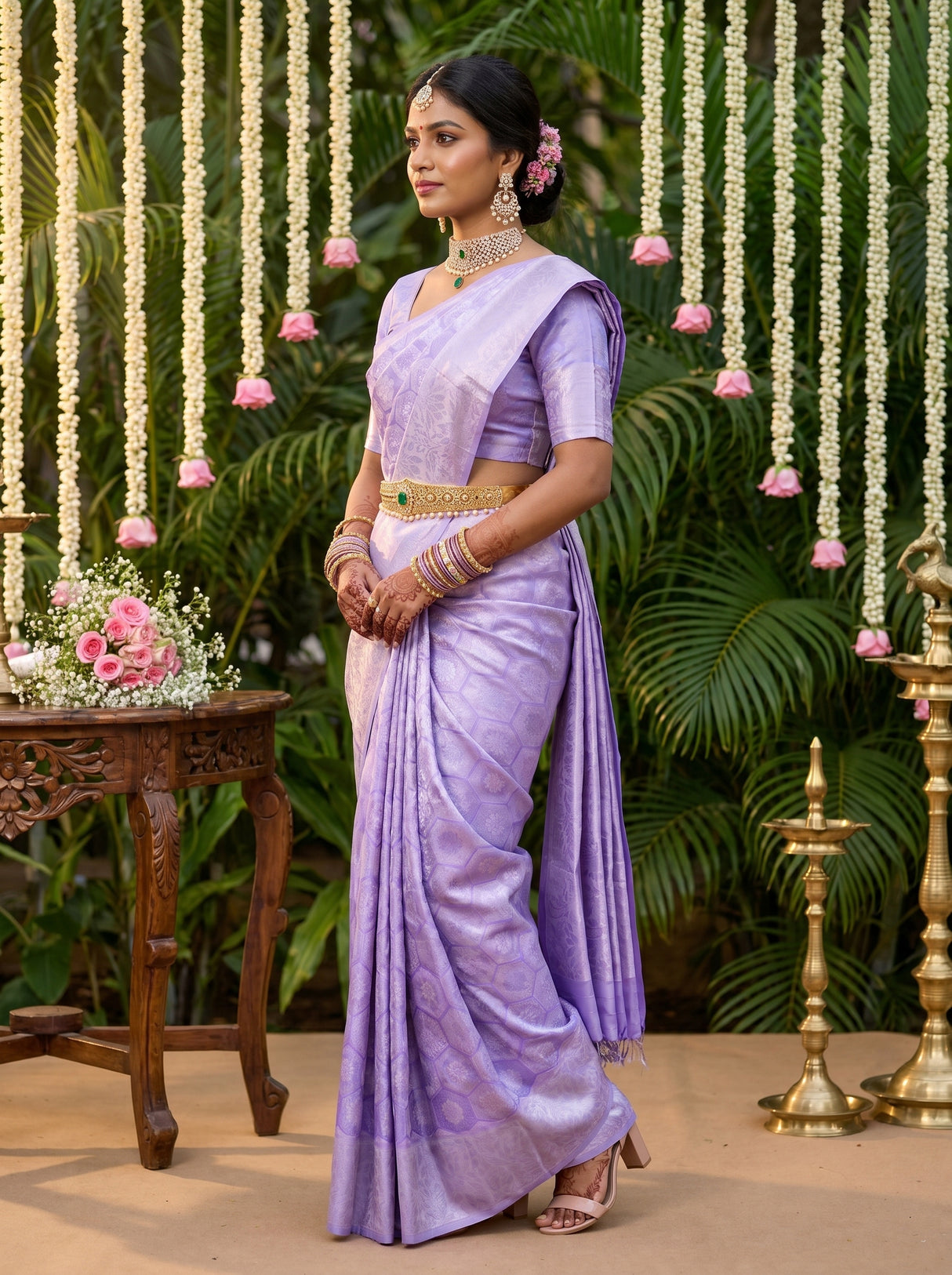 MIMOSA Violet Kanjivaram Art Silk Saree — Border and Body Detail