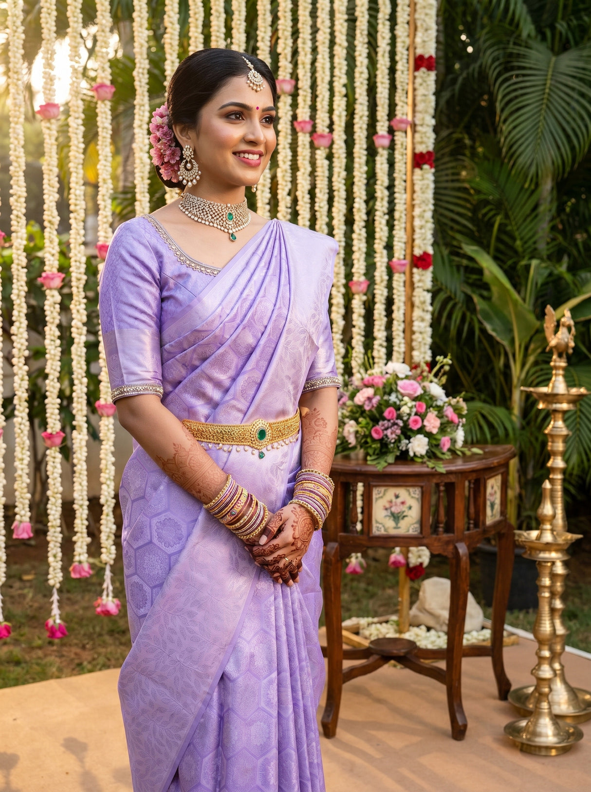 MIMOSA Violet Kanjivaram Art Silk Saree — Blouse Piece View
