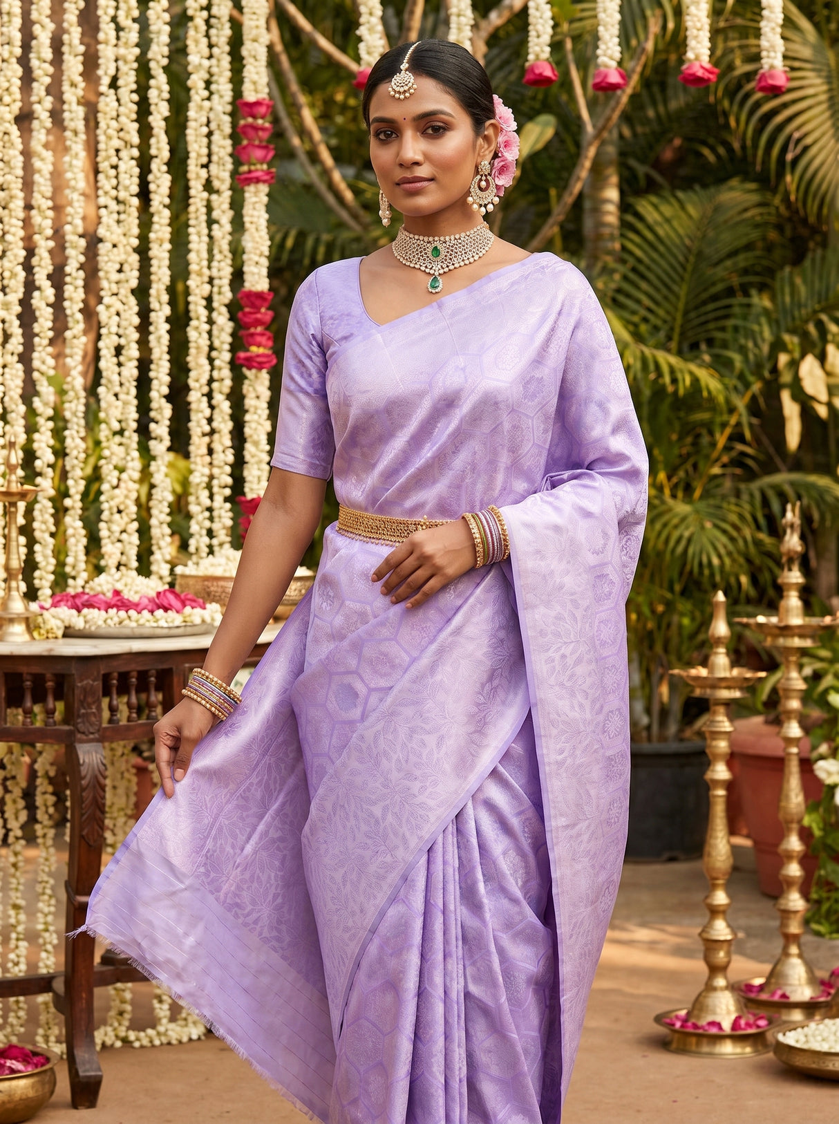 MIMOSA Violet Kanjivaram Art Silk Saree — pose 5 styling detail