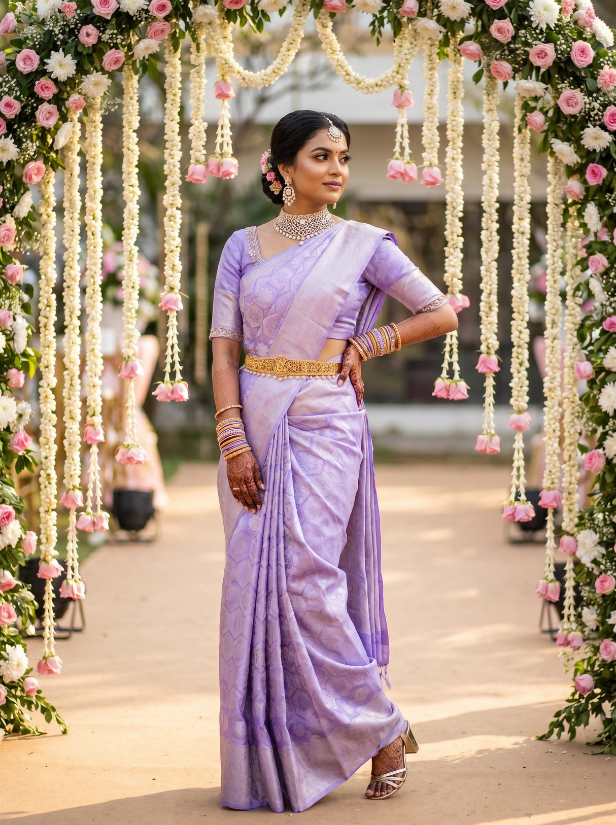 MIMOSA Violet Kanjivaram Art Silk Saree — pose 7 styling detail