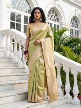 MIMOSA Olive Kanjivaram Art Silk Saree — Full View on Model