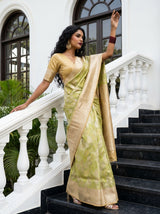 MIMOSA Olive Kanjivaram Art Silk Saree — Side View Showing Border Detail