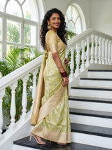 MIMOSA Olive Kanjivaram Art Silk Saree — Lower Body Showing Drape and Pleats