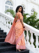 MIMOSA Peach Kanjivaram Art Silk Saree — Close-up of Body Fabric and Pattern