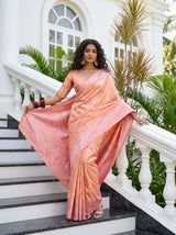 MIMOSA Peach Kanjivaram Art Silk Saree — Lower Body Showing Drape and Pleats