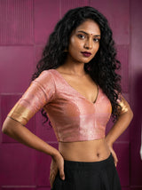 MIMOSA Peach Kanjivaram Art Silk Saree — blouse close-up