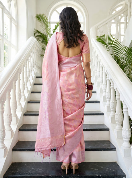 MIMOSA Pink Kanjivaram Art Silk Saree — Close-up of Face and Pallu