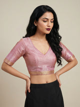 MIMOSA Pink Kanjivaram Art Silk Saree — blouse close-up