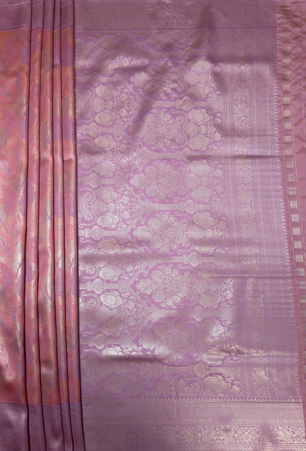 MIMOSA Pink Kanjivaram Art Silk Saree — pallu and zari work detail