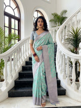MIMOSA Rama Kanjivaram Art Silk Saree — Full View on Model