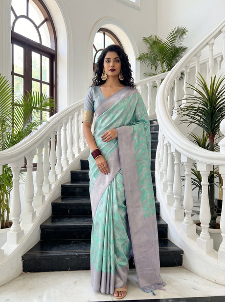 MIMOSA Rama Kanjivaram Art Silk Saree — Full View on Model
