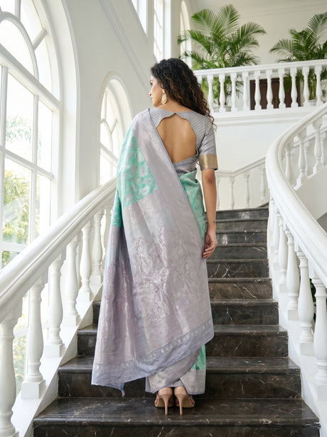 MIMOSA Rama Kanjivaram Art Silk Saree — Close-up of Face and Pallu