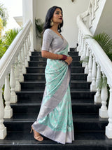 MIMOSA Rama Kanjivaram Art Silk Saree — Side View Showing Border Detail