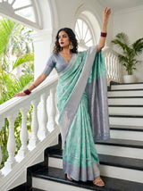 MIMOSA Rama Kanjivaram Art Silk Saree — Close-up of Body Fabric and Pattern