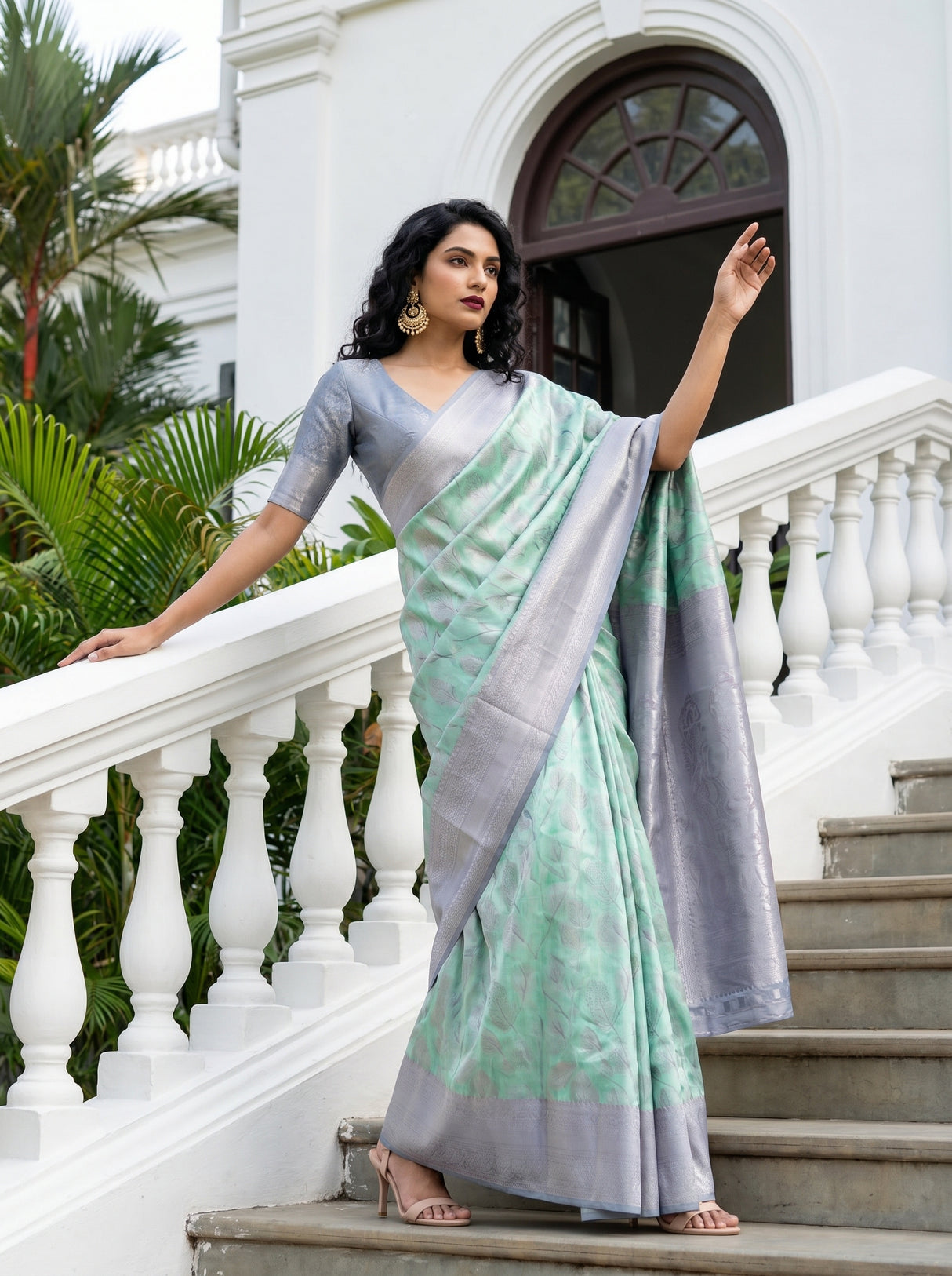 MIMOSA Rama Kanjivaram Art Silk Saree — Lower Body Showing Drape and Pleats