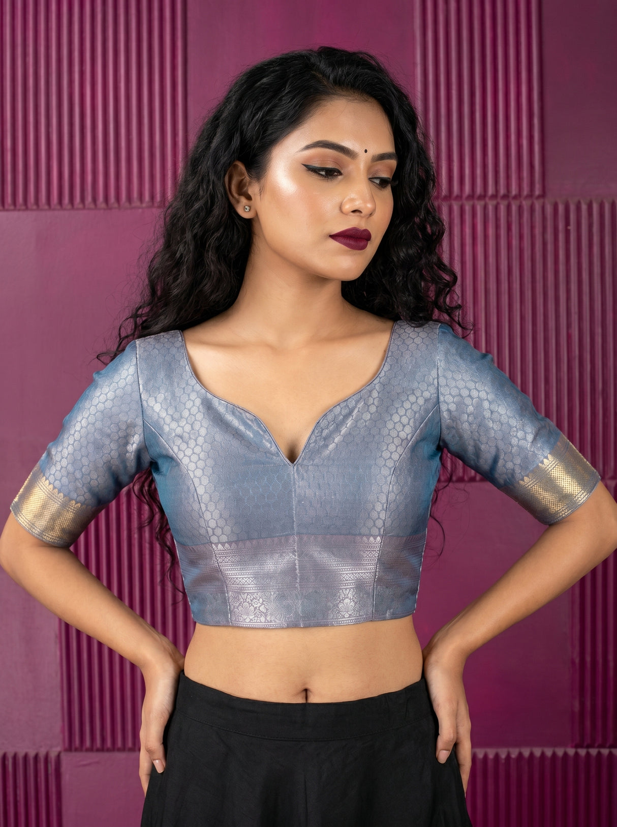 MIMOSA Rama Kanjivaram Art Silk Saree — blouse close-up