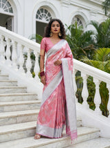 MIMOSA Strawberry Kanjivaram Art Silk Saree — Full View on Model