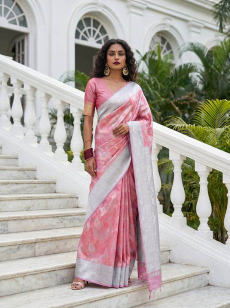 MIMOSA Strawberry Kanjivaram Art Silk Saree — Full View on Model