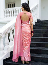 MIMOSA Strawberry Kanjivaram Art Silk Saree — Close-up of Face and Pallu