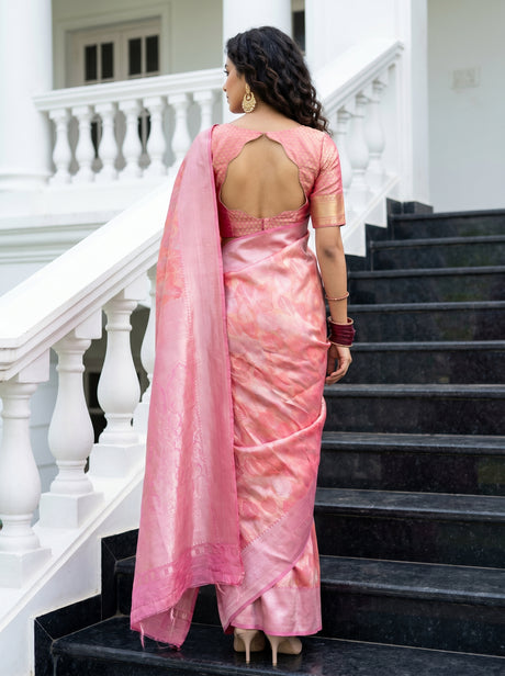 MIMOSA Strawberry Kanjivaram Art Silk Saree — Close-up of Face and Pallu