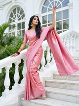 MIMOSA Strawberry Kanjivaram Art Silk Saree — Close-up of Body Fabric and Pattern