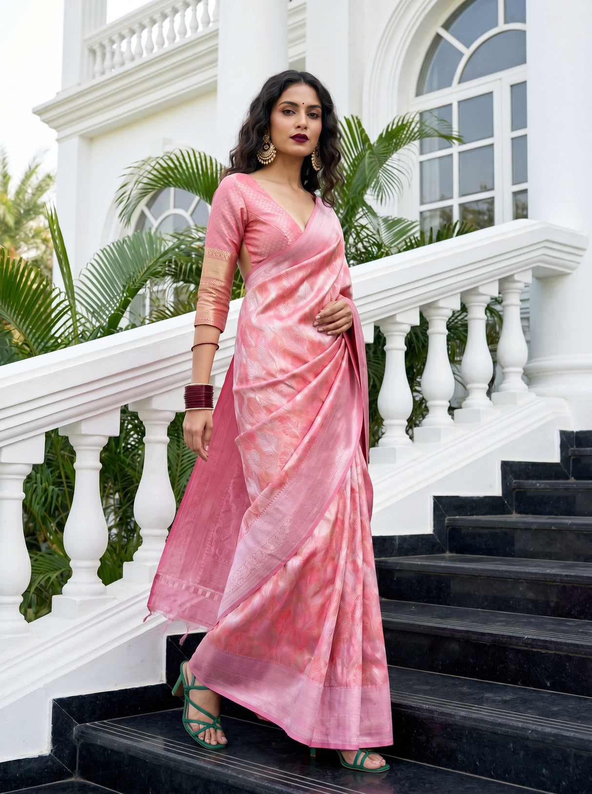 MIMOSA Strawberry Kanjivaram Art Silk Saree — pose 9 styling detail