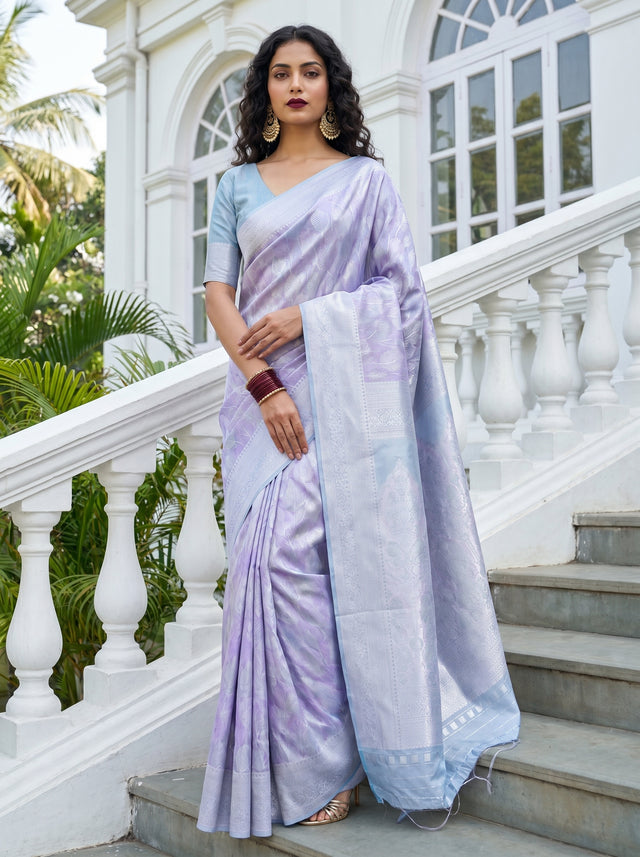 MIMOSA Violet Kanjivaram Art Silk Saree — Full View on Model
