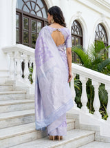 MIMOSA Violet Kanjivaram Art Silk Saree — Close-up of Face and Pallu