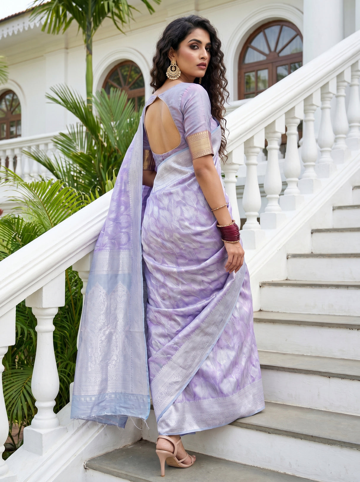 MIMOSA Violet Kanjivaram Art Silk Saree — Close-up of Body Fabric and Pattern