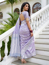 MIMOSA Violet Kanjivaram Art Silk Saree — Close-up of Body Fabric and Pattern