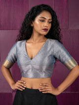 MIMOSA Violet Kanjivaram Art Silk Saree — blouse close-up