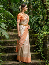 MIMOSA Chikoo Kanjivaram Art Silk Saree — Close-up of Face and Jewelry