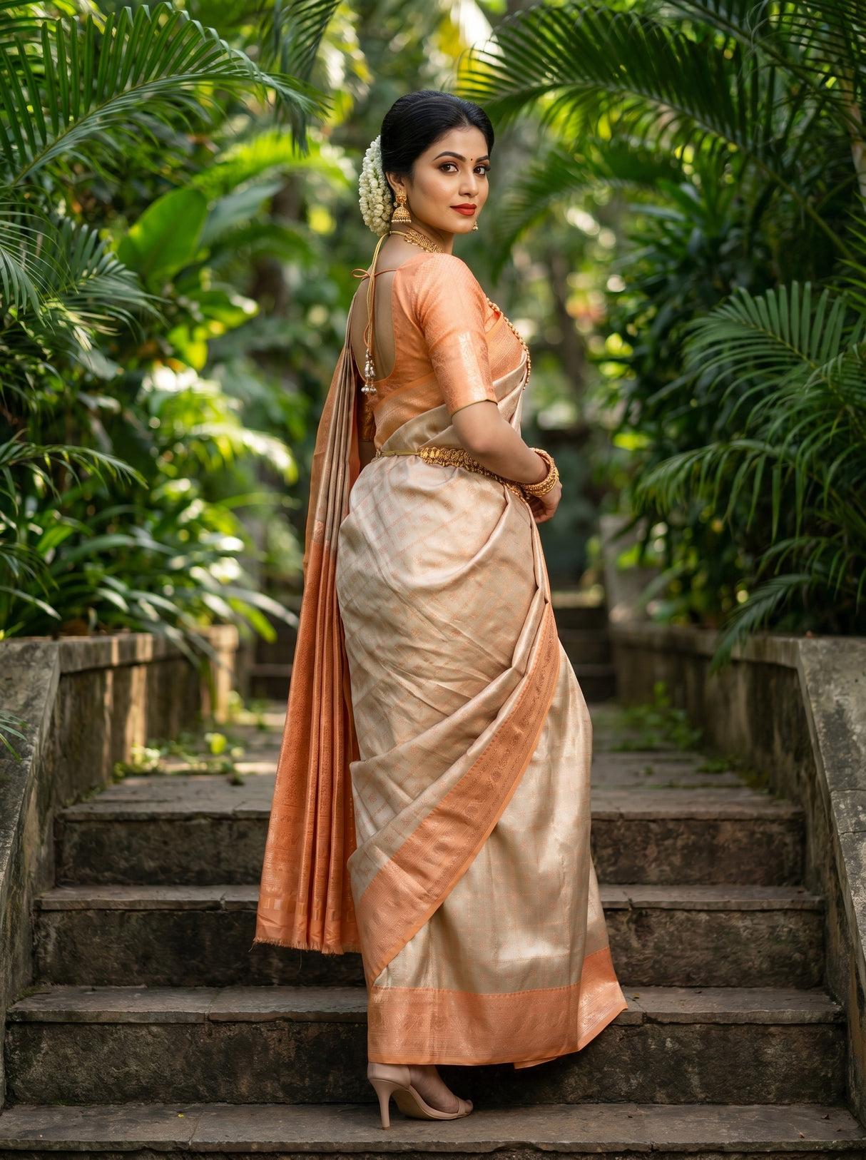 MIMOSA Chikoo Kanjivaram Art Silk Saree — pose 9 styling detail