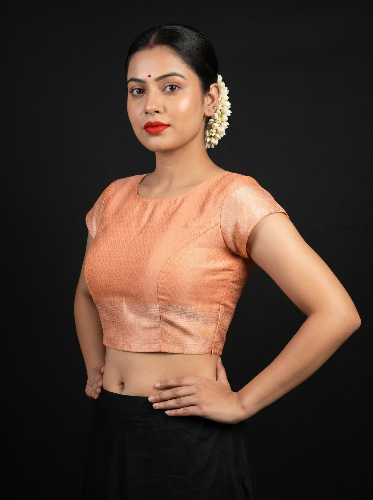 MIMOSA Chikoo Kanjivaram Art Silk Saree — blouse close-up