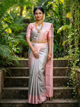 MIMOSA Grey Kanjivaram Art Silk Saree — Full View
