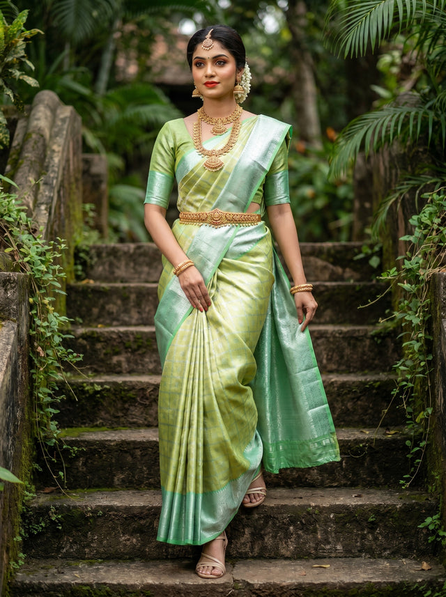 MIMOSA Olive Kanjivaram Art Silk Saree — Full View