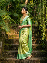 MIMOSA Olive Kanjivaram Art Silk Saree — Side View