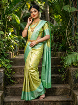 MIMOSA Olive Kanjivaram Art Silk Saree — Close-up of Body and Border