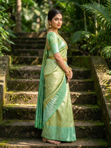 MIMOSA Olive Kanjivaram Art Silk Saree — Lower Body Drape Detail