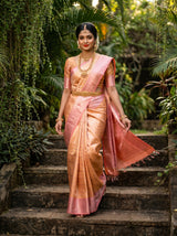 MIMOSA Peach Kanjivaram Art Silk Saree — Close-up of Body and Border