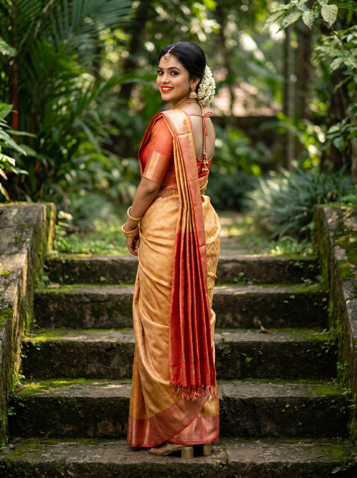 MIMOSA Peach Kanjivaram Art Silk Saree — pose 9 styling detail