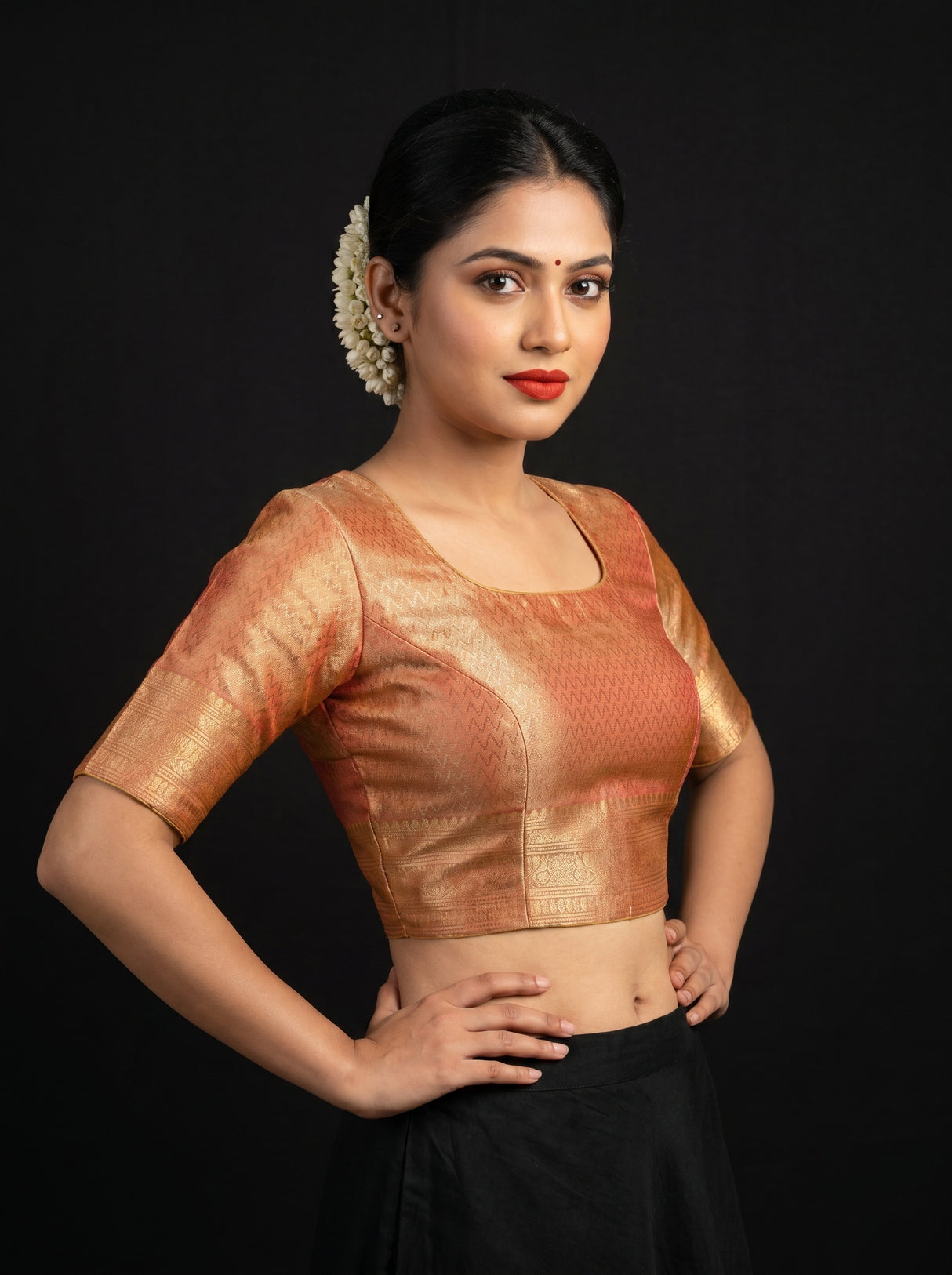 MIMOSA Peach Kanjivaram Art Silk Saree — blouse close-up